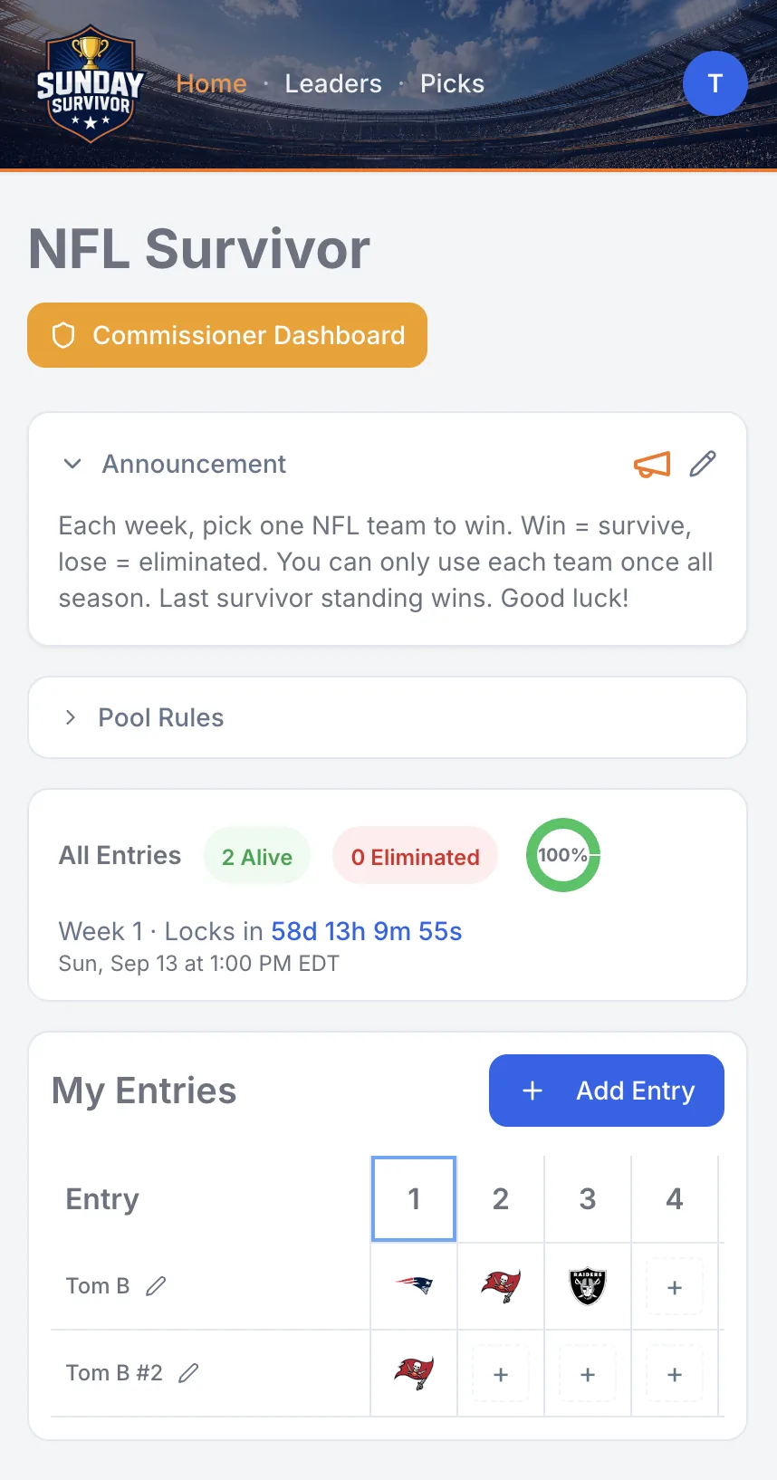 Sunday Survivor mobile view